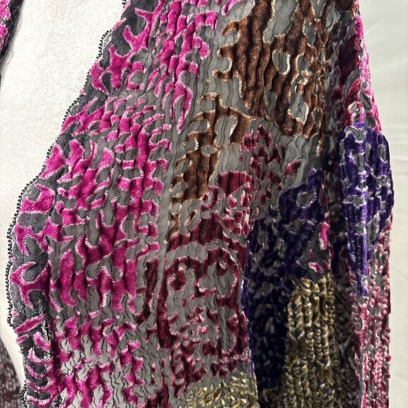 Women M Burnout Velvet Open Front Cardigan Lace Trim Fairy Goth Witchy Boho - Picture 3 of 8